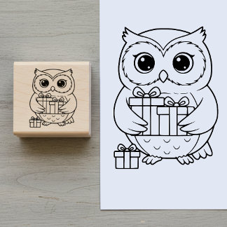 かわいいフクロウのギフト付きウッドスタンプ ラバースタンプ