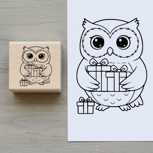 かわいいフクロウのギフト付きウッドスタンプ ラバースタンプ