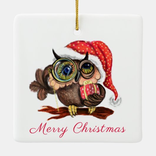 かわいいフクロウのクリスマスの飾り セラミックオーナメント (裏面)