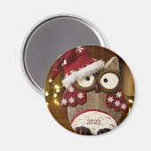 かわいいフクロウのクリスマスウッド マグネット (正面/裏面)