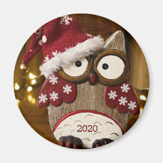 かわいいフクロウのクリスマスウッド マグネット