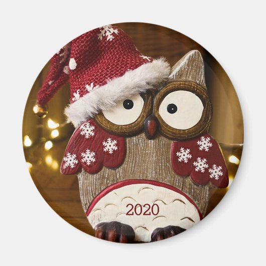 かわいいフクロウのクリスマスウッド マグネット (正面)