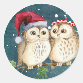 かわいいフクロウのクリスマスステッカー 封筒シール ラウンドシール