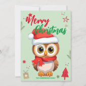 かわいいフクロウのサンタ クリスマス ホリデー 家族 名前 子供たち (正面)