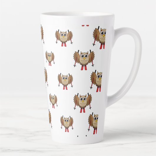 かわいいフクロウのスキーの漫画 カフェラテマグ (右)