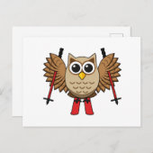 かわいいフクロウのスキーの漫画 シーズンポストカード (正面/裏面)