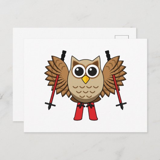 かわいいフクロウのスキーの漫画 シーズンポストカード (正面/裏面)