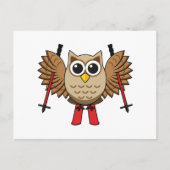 かわいいフクロウのスキーの漫画 シーズンポストカード (正面)