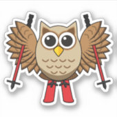 かわいいフクロウのスキーの漫画 シール (正面)