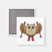 かわいいフクロウのスキーの漫画 マグネット (正面/裏面)