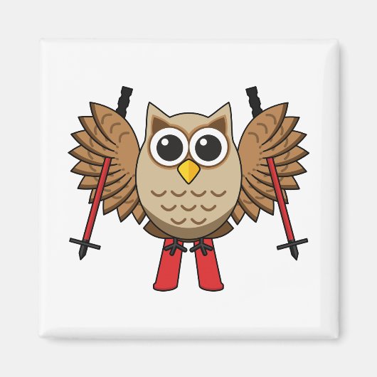 かわいいフクロウのスキーの漫画 マグネット (正面)