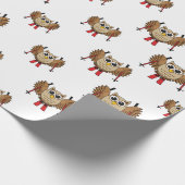 かわいいフクロウのスキーの漫画 ラッピングペーパー (角)