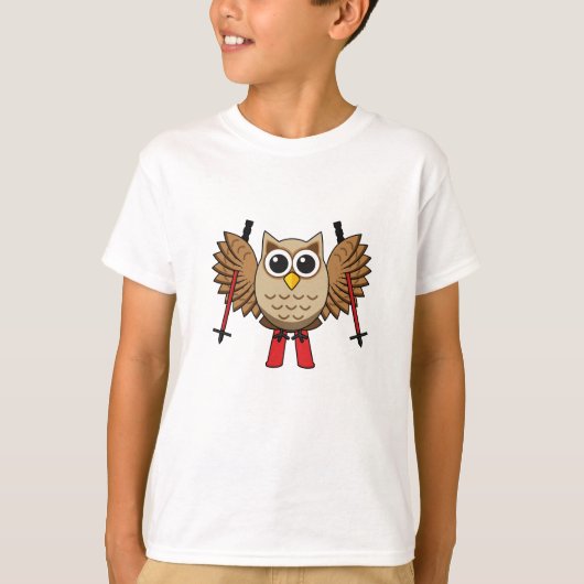 かわいいフクロウのスキーの漫画 Tシャツ (正面)