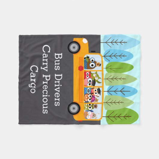 かわいいフクロウのスクールバスの運転者 フリースブランケット (正面(横))