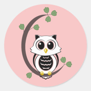 かわいいフクロウのステッカー ラウンドシール