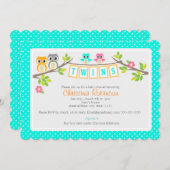 かわいいフクロウのツインベビーシャワー5 x 7の招待カード 招待状 (正面/裏面)