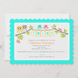 かわいいフクロウのツインベビーシャワー5 x 7の招待カード 招待状