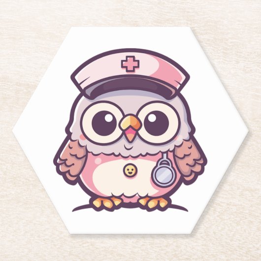かわいいフクロウのナース ペーパーコースター (正面)