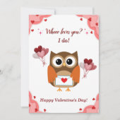 かわいいフクロウのバレンタインデー子供へス シーズンカード (正面)