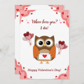 かわいいフクロウのバレンタインデー子供へス シーズンカード (正面/裏面)