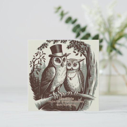 かわいいフクロウのバレンタインデー シーズンカード (スタンド正面)