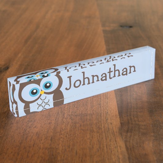 かわいいフクロウのパーソナライズなネームプレート デスクネームプレート (側面)