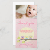 かわいいフクロウのピンクのベビーは写真カード感謝していしています サンキューカード (正面/裏面)
