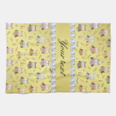 かわいいフクロウのフェイクな金ゴールドホイルのきらきら光るなダイヤモンド キッチンタオル (横)