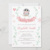 かわいいフクロウのベビーガール冬のバビシャワー 招待状 (正面)
