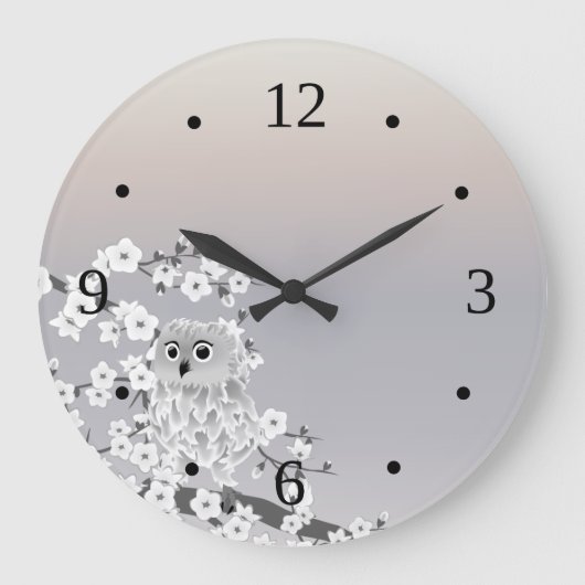 かわいいフクロウのベージュタイペナンバーズ ラージ壁時計 (正面)