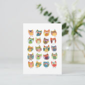 かわいいフクロウのポストカード、カラフルフクロウ、フクロウ愛好家。 ポストカード (スタンド正面)