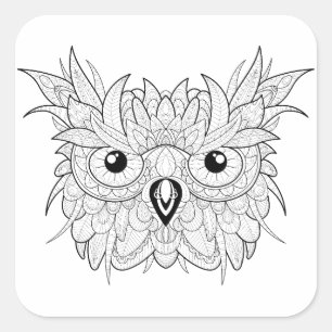 かわいいフクロウのポートレートの落書き スクエアシール
