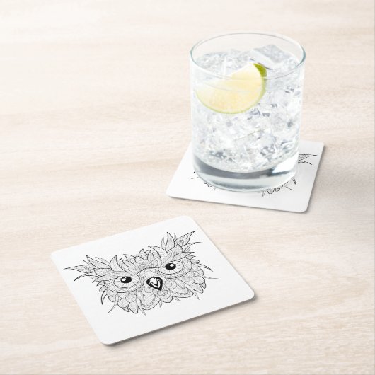 かわいいフクロウのポートレートの落書き スクエアペーパーコースター (インサイチュ)