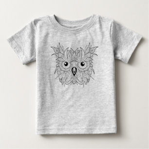 かわいいフクロウのポートレートの落書き ベビーTシャツ