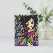 かわいいフクロウのマーメイド ファンタジーアート ポストカード (スタンド正面)