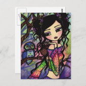 かわいいフクロウのマーメイド ファンタジーアート ポストカード (正面/裏面)