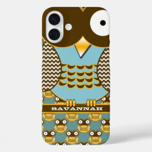 かわいいフクロウのムーアのジグザグのパターンあなたの色を選択 iPhone 16 PLUSケース