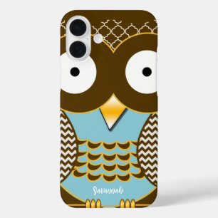かわいいフクロウのムーアのジグザグのパターンあなたの色を選択 iPhone 16 PLUSケース