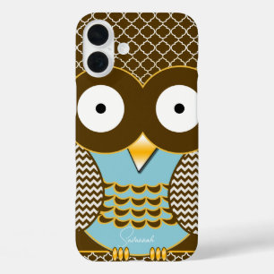 かわいいフクロウのムーアのジグザグのパターンあなたの色を選択 iPhone 16 PLUSケース