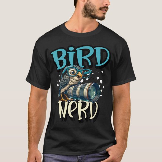 かわいいフクロウのメガネカメラ Tシャツ (正面)