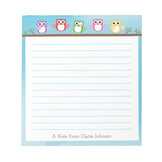 かわいいフクロウのメモ帳 ノートパッド (正面)