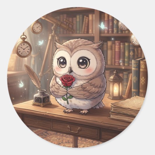 かわいいフクロウのラブレター ステッカー (正面)