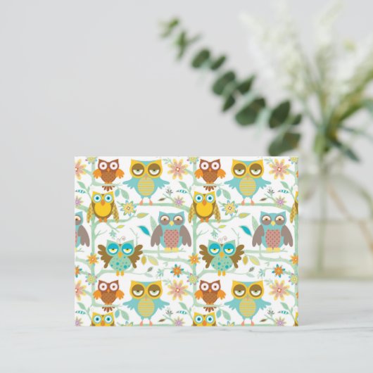 かわいいフクロウの乗組員 ポストカード (スタンド正面)