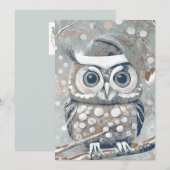 かわいいフクロウの冬の日 グレーのニュートラル ブランケット シーズンカード (正面/裏面)