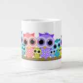 かわいいフクロウの列 ジャンボコーヒーマグカップ (正面)