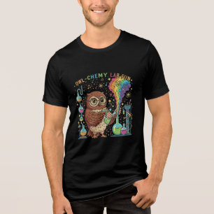 かわいいフクロウの化学実験室の楽しみ 科学者好きな化学者 トライブレンドTシャツ