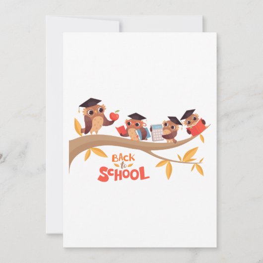 かわいいフクロウの卒業式 学校生活スタート  招待状 (正面)