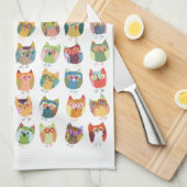 かわいいフクロウの台所タオル、teatowel. キッチンタオル (四つ折り)
