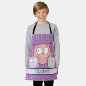 かわいいフクロウの名子供の動物柄 エプロン (着用した状態)