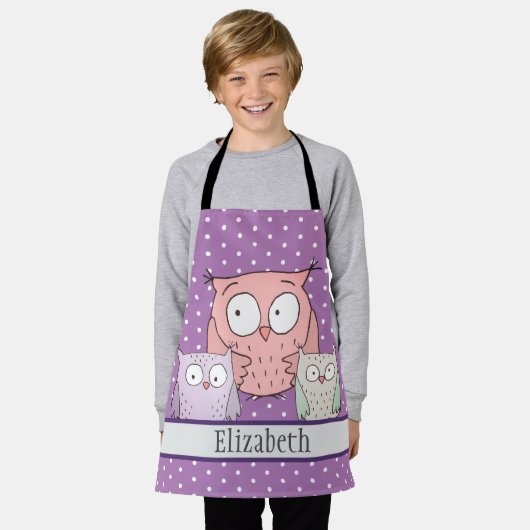 かわいいフクロウの名子供の動物柄 エプロン (着用した状態)
